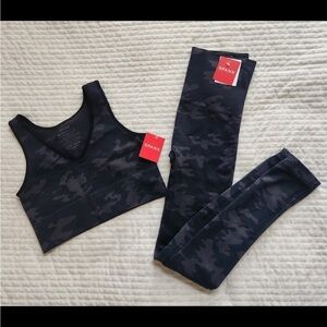 NWT Spanx black camo Leggings and sports bra, size XS